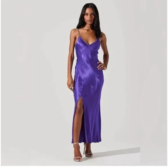 Astr the Label Women Kathleen Midi slip dress in purple size S NWT - Picture 3 of 6